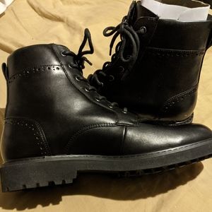 Men's INC black boot with side zippers, never worn, size 10M, with box